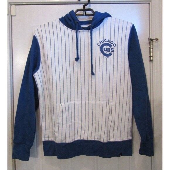 Chicago Cubs Vintage Blue White Striped Hoodie Sweatshirt 47 Fleece Lined Sz M - Picture 1 of 5